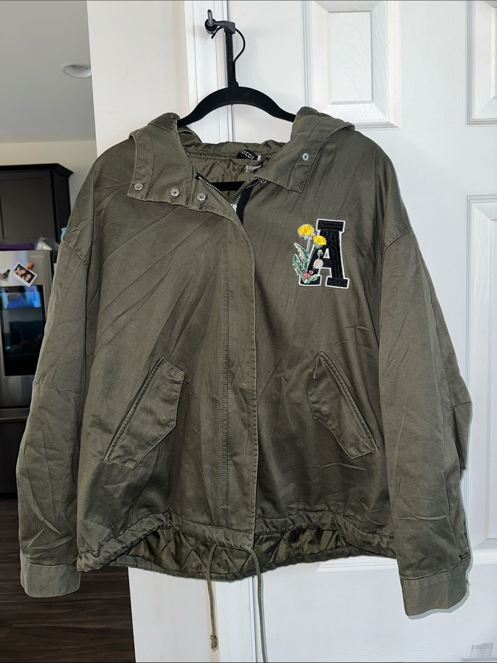 Divided Olive Green Puffer Jacket with Floral 'A' Patch